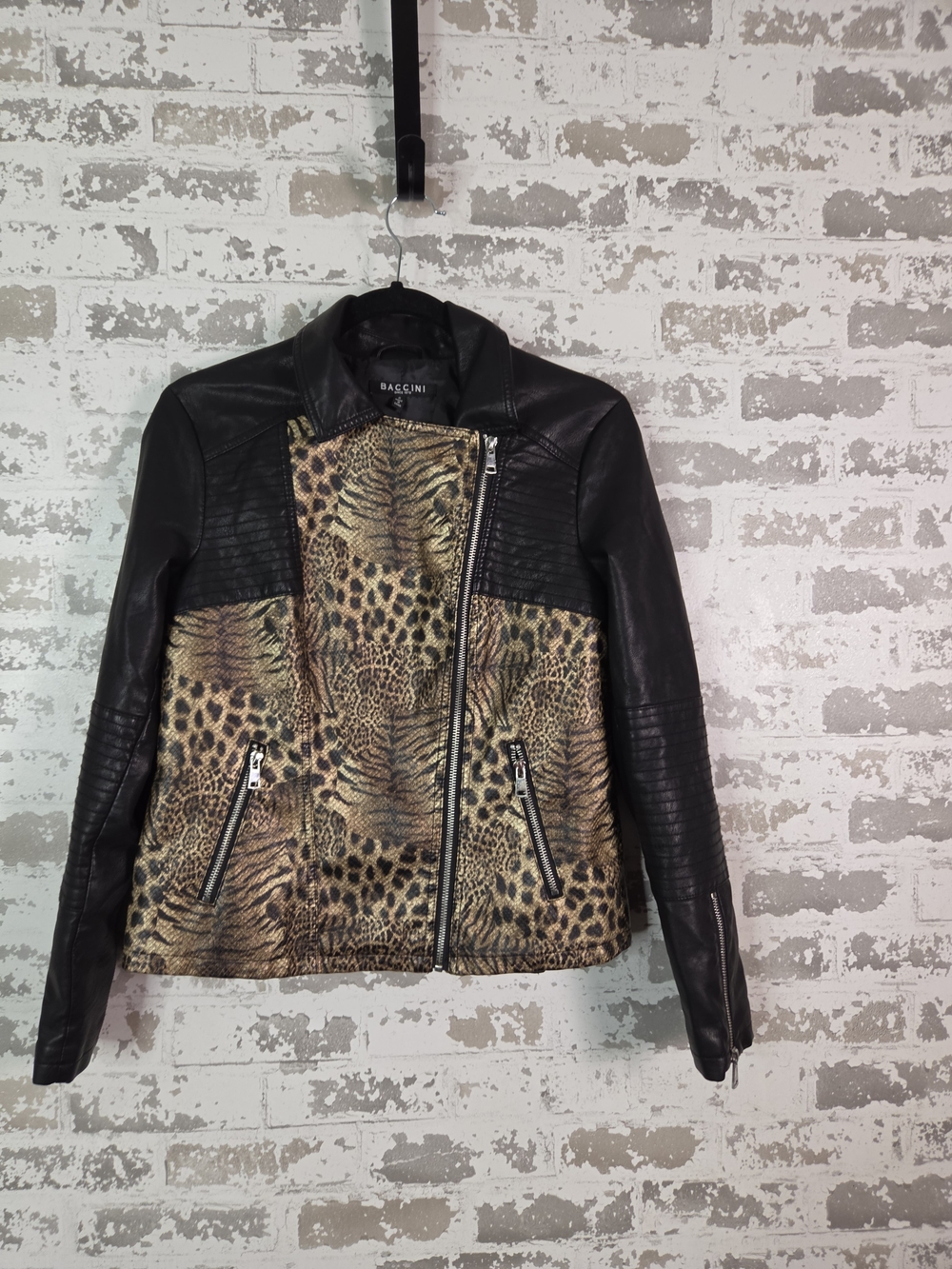 Rebel Soul Animal Print Asymmetric Zip Biker Jacket Size Small